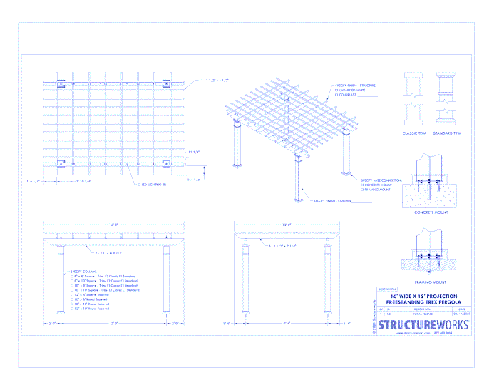 Trex Pergola: 16' W x 12' P Freestanding Trex Pergola