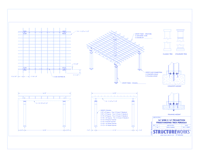 Trex Pergola: 16' W x 14' P Freestanding Trex Pergola