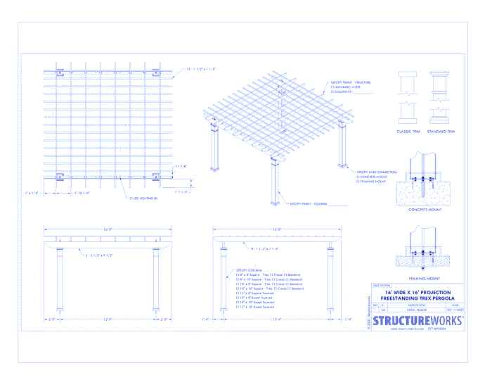 Trex Pergola: 16' W x 16' P Freestanding Trex Pergola