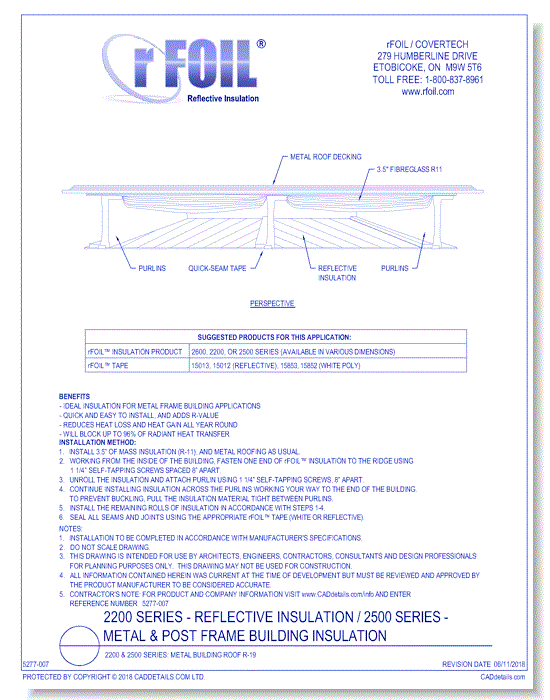 2200 & 2500 Series: Metal Building Roof R-19