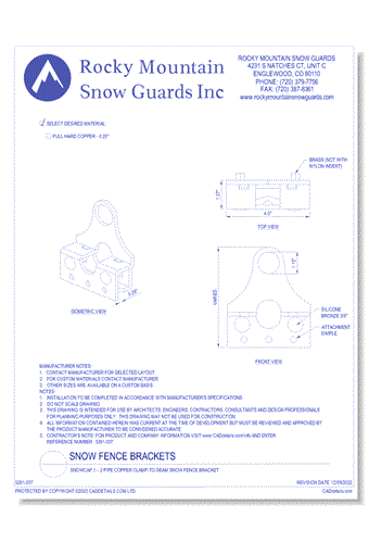 Snowcap II – 2 Pipe Copper Clamp-to-Seam Snow Fence Bracket 