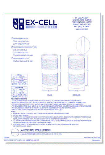 Landscape Collection: 10 Gallon Perforated Waste Receptacle (WR-10R, WR-10R CVR) 