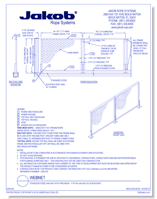 WebNet: Stainless Steel Railing with Wire Mesh - Typical Railing (Floor Mount)