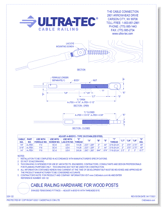 Swaged Tensioning Fittings — Adjust-a-Body® with Threaded Eye