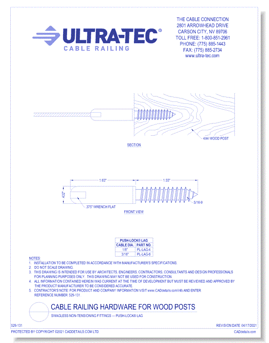 Swagless Non-Tensioning Fittings — Push-Lock® Lag