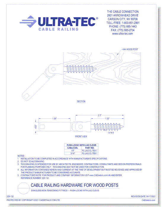 Swagless Non-Tensioning Fittings — Push-Lock® with Lag Clevis