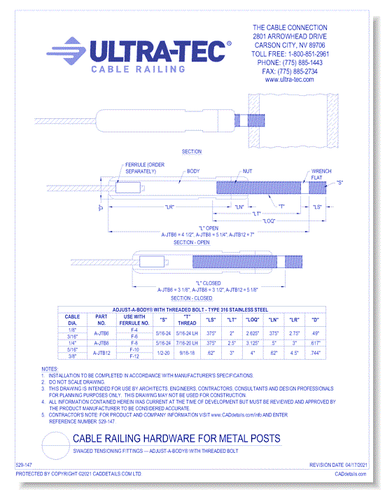 Swaged Tensioning Fittings — Adjust-a-Body® with Threaded Bolt