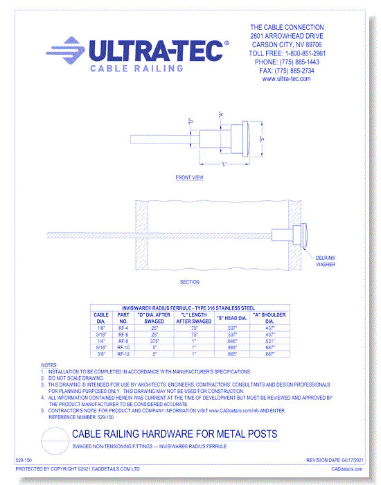 Swaged Non-Tensioning Fittings — Invisiware® Radius Ferrule