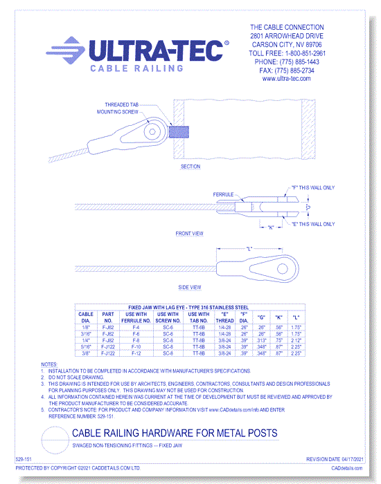 Swaged Non-Tensioning Fittings — Fixed Jaw