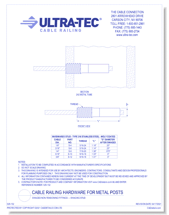 Swaged Non-Tensioning Fittings — Swaging Stud