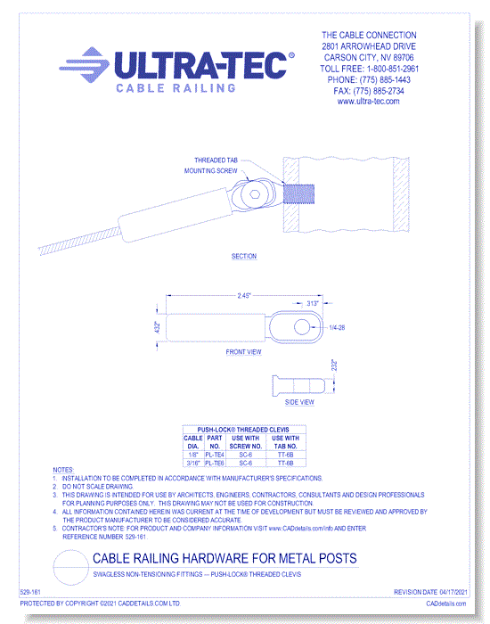 Swagless Non-Tensioning Fittings — Push-Lock® Threaded Eye