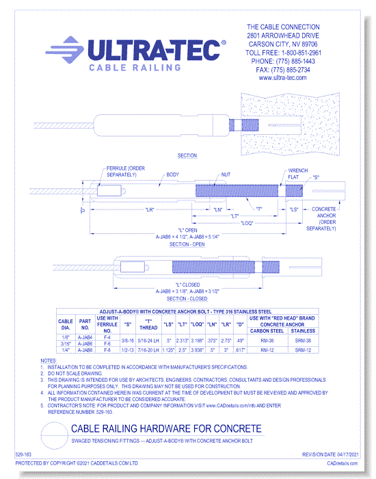 Swaged Tensioning Fittings — Adjust-a-Body® with Concrete Anchor Bolt