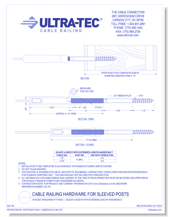 Swaged Tensioning Fittings — Adjust-a-Body® with Extended Length Hanger Bolt