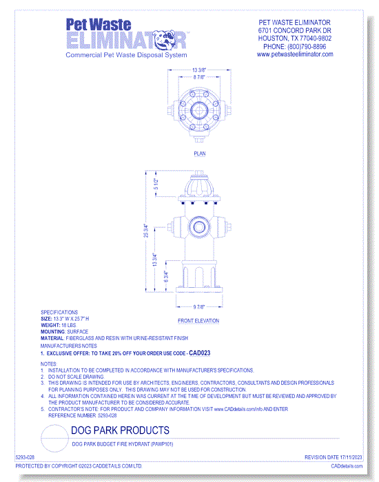 Dog Park Budget Fire Hydrant (PAWP101)