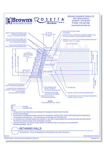 Retaining Walls: Outcropping - Typical Components of a Reinforced Wall Section (Detail 1)
