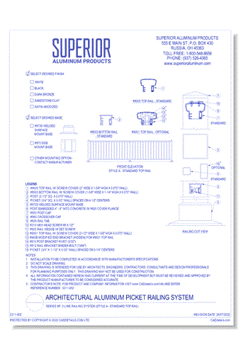 Series 9P: 2 Line Railing System (Style A - Standard Top Rail)
