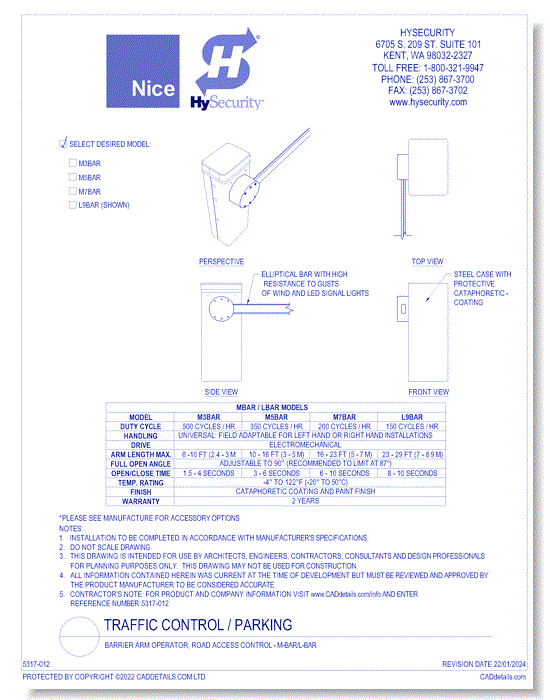 Barrier Arm Operator, Road Access Control - M-Bar / L-Bar