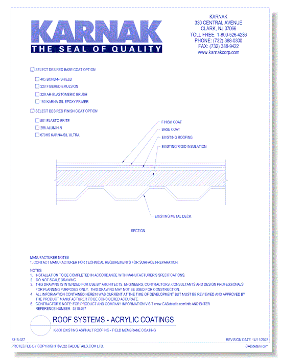 K-600 Existing Asphalt Roofing - Field Membrane Coating