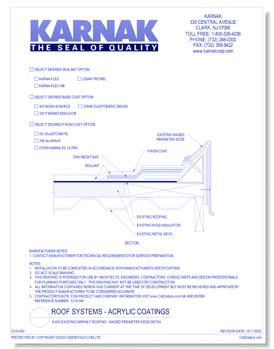 K-603 Existing Asphalt Roofing - Raised Perimeter Edge Detail