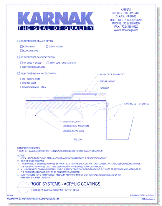 K-606 Existing Asphalt Roofing - Gutter Detail