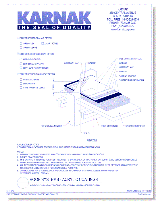 K-612 Existing Asphalt Roofing - Structural Member Isometric Detail