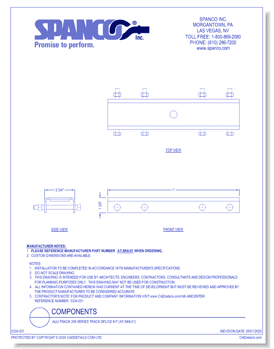 Alu-Track 306 Series Track Splice Kit (AT-SK6-01)