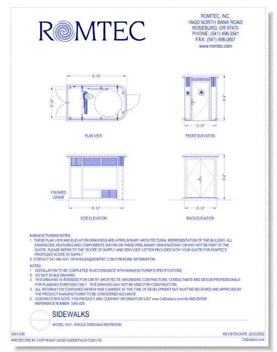 Model 4001: Single Sidewalk Restroom