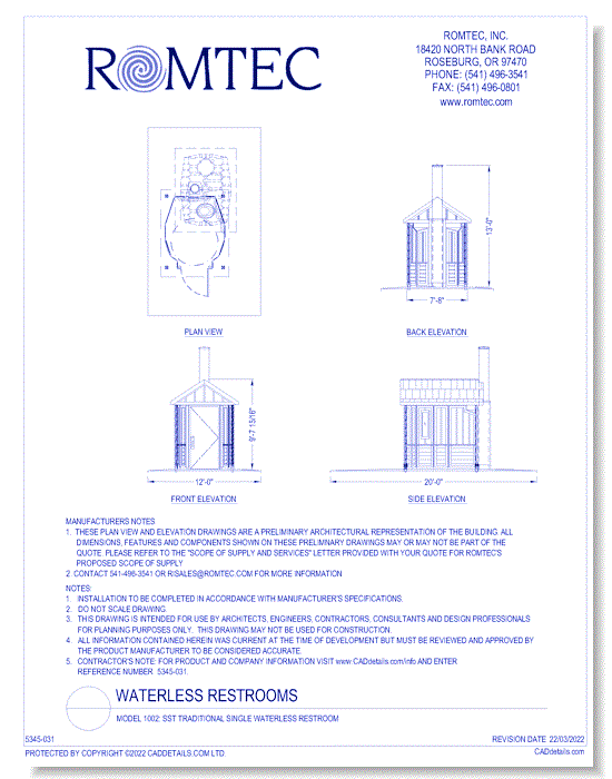 Model 1002: SST Traditional Single Waterless Restroom