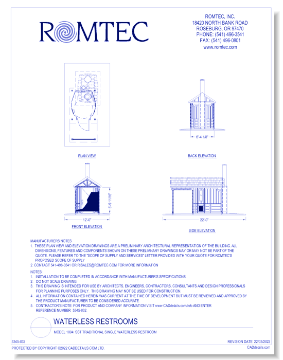 Model 1004: SST Traditional Single Waterless Restroom