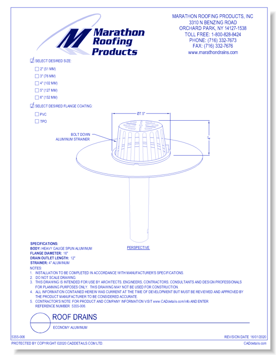 Roof Drains: Economy Aluminum