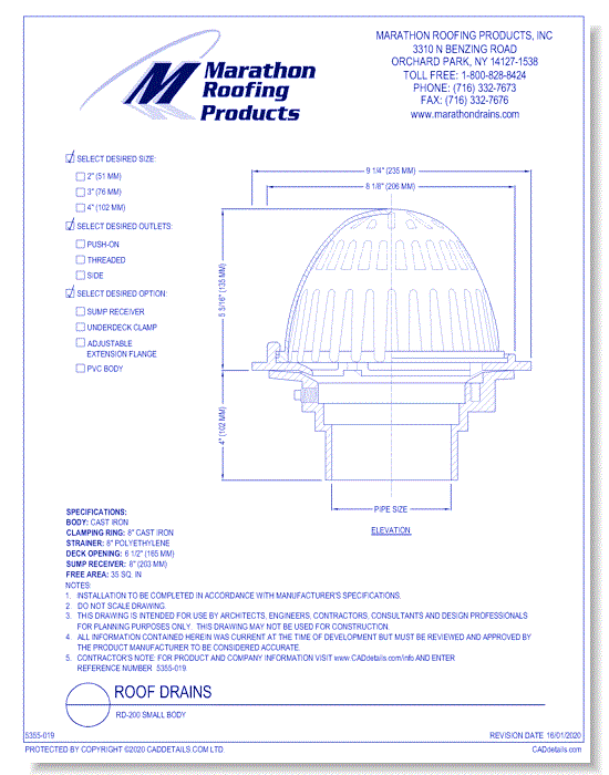 Roof Drains: RD-200 Small Body