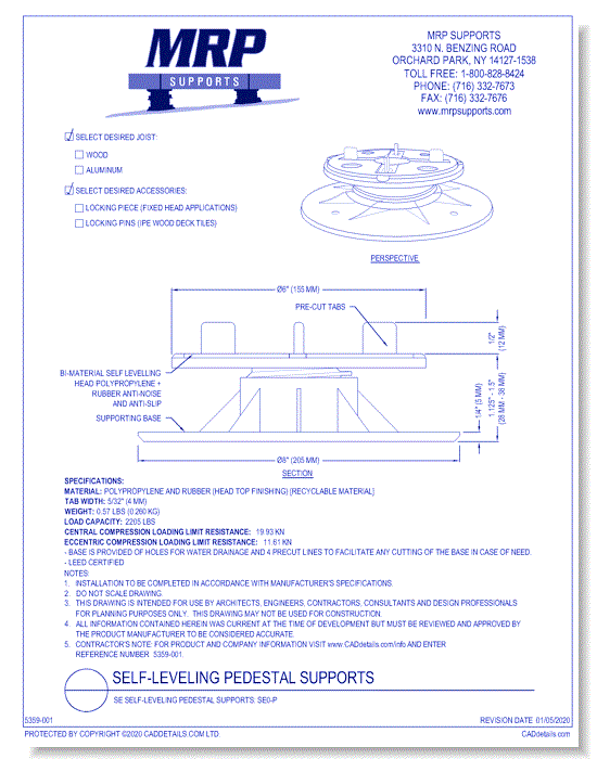 SE Self-Leveling Pedestal Supports: SE0-P