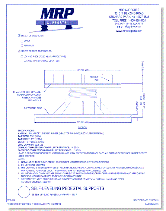 SE Self-Leveling Pedestal Supports: SE3-P