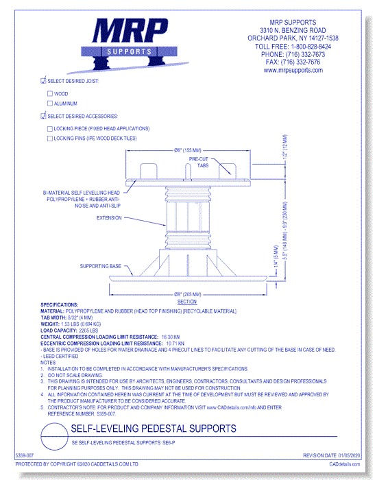 SE Self-Leveling Pedestal Supports: SE6-P