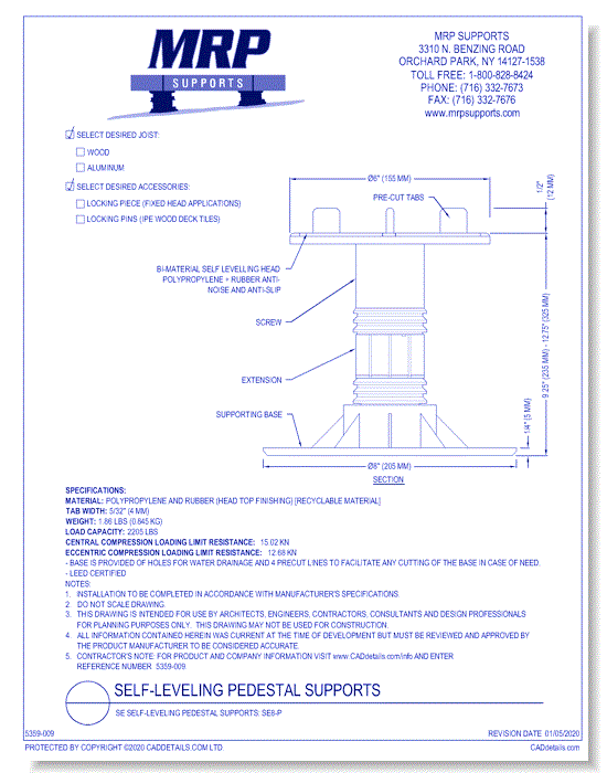 SE Self-Leveling Pedestal Supports: SE8-P