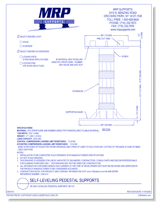 SE Self-Leveling Pedestal Supports: SE13-P