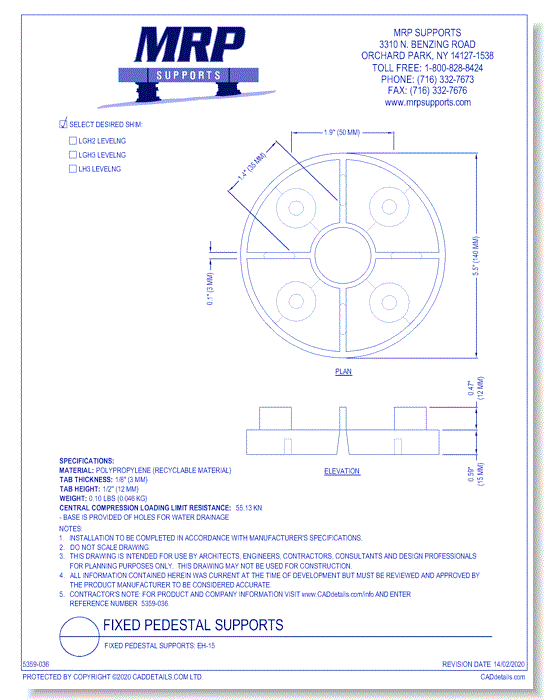 Fixed Pedestal Supports: EH-15