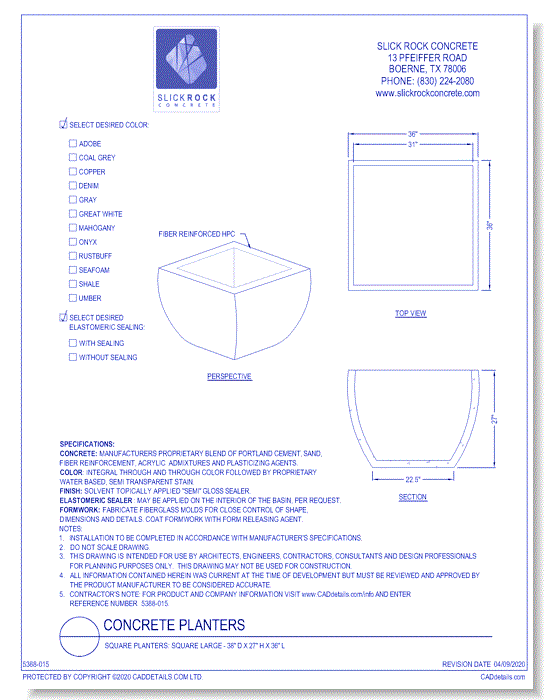 Square Planters: Square Large - 38" D x 27" H x 36" L