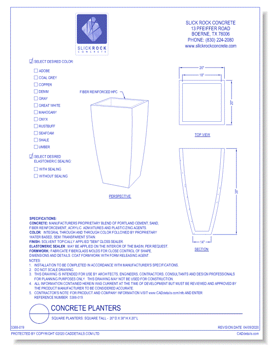 Square Planters: Square Tall - 20" D x 38" H x 20" L