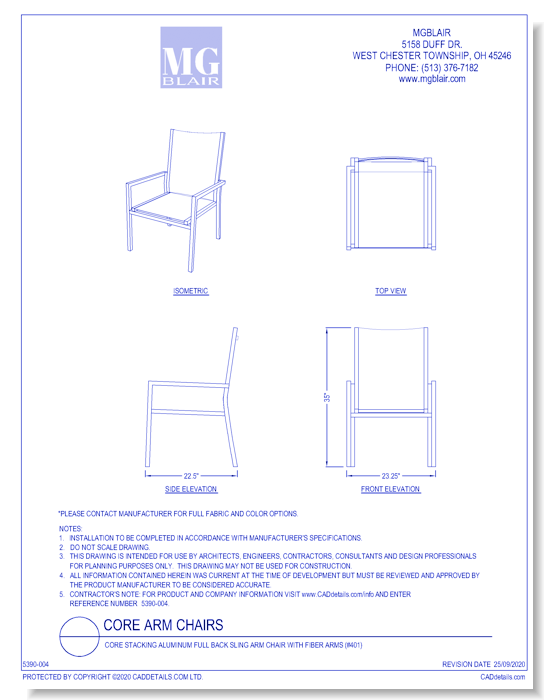 Core Stacking Aluminum Full Back Sling Arm Chair with Fiber Arms (#401)