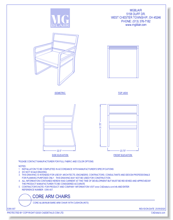 Core Aluminum Bare Arm Chair with Cushion (#575)