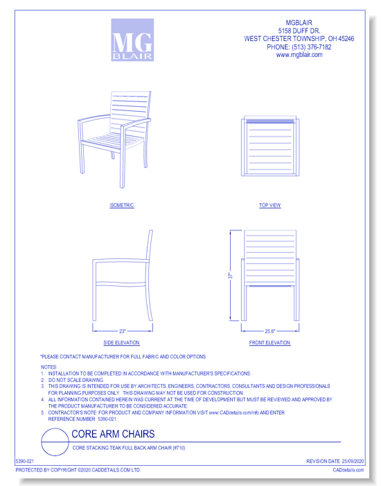 Core Stacking Teak Full Back Arm Chair (#710)