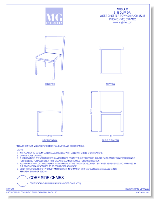 Core Stacking Aluminum and Sling Side Chair (#351)