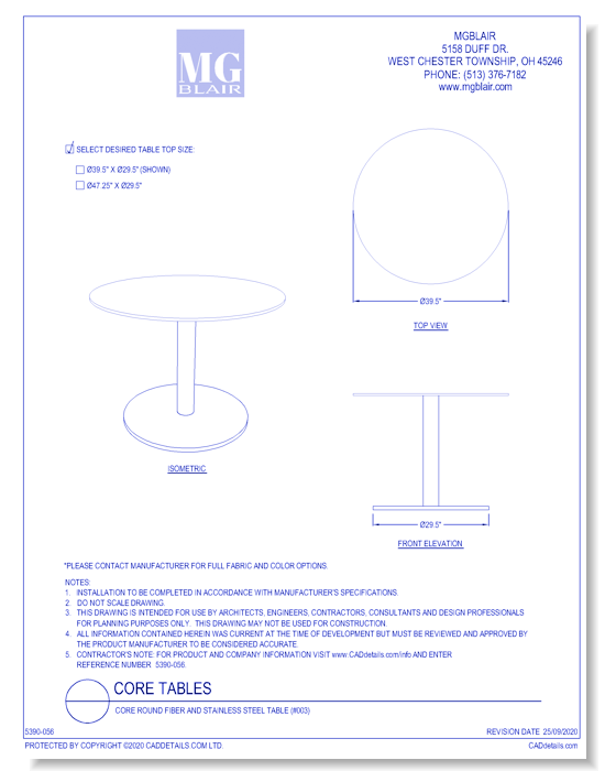 Core Round Fiber and Stainless Steel Table (#003)
