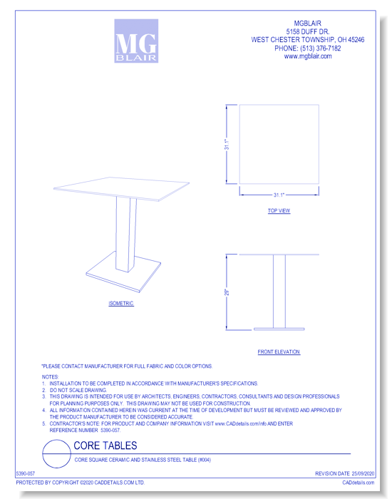 Core Square Ceramic and Stainless Steel Table (#004)