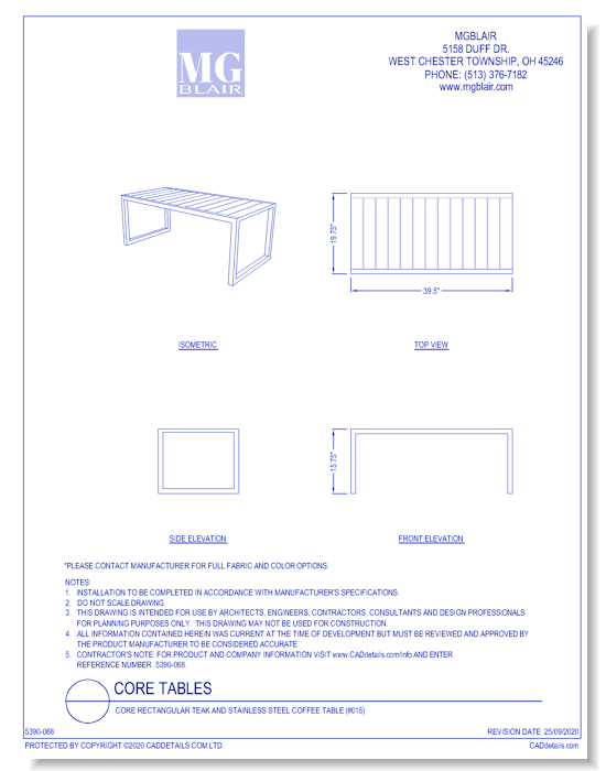 Core Rectangular Teak and Stainless Steel Coffee Table (#015)