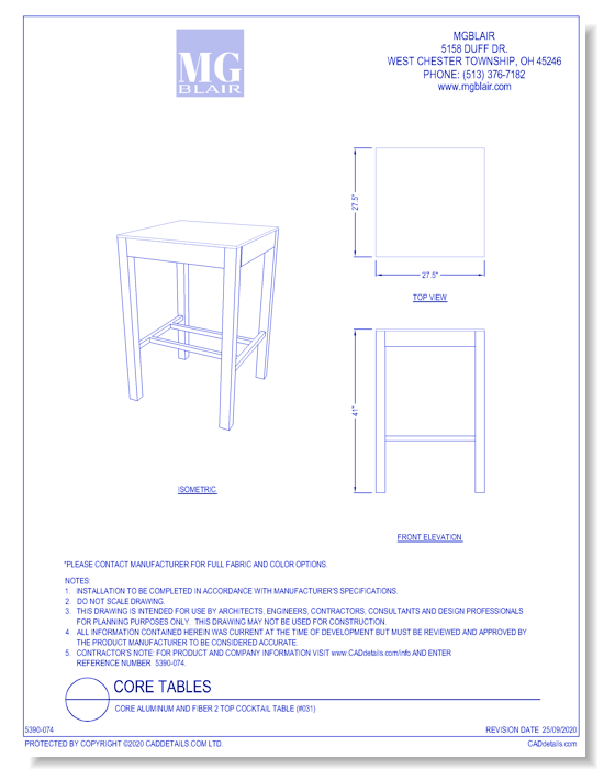 Core Aluminum and Fiber 2 Top Cocktail Table (#031)