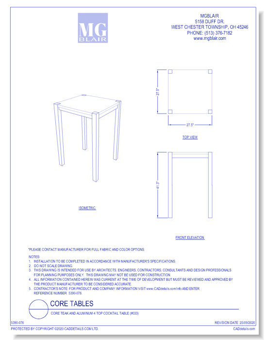 Core Teak and Aluminum 4 Top Cocktail Table (#033)