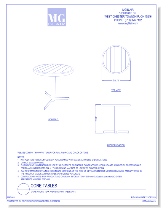 Core Round Teak and Aluminum Table (#044)