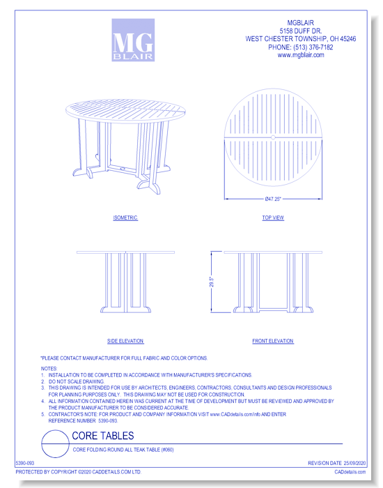Core Folding Round All Teak Table (#060)